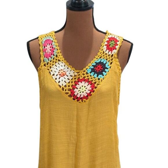 Favlux Fashion Sleeveless Shift Crochet Dress with Fringe in Yellow – Size Large - Picture 2 of 10